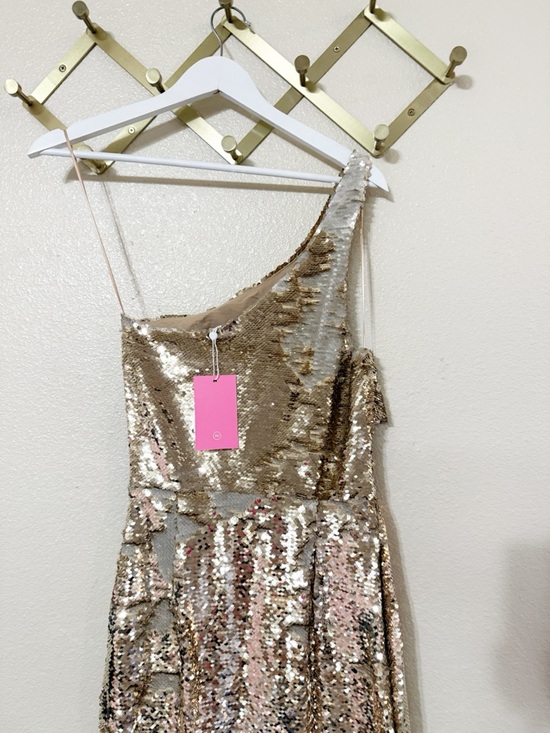 Amanda Uprichard × REVOLVE Mckay Cutout One Shoulder Gown in Gold Sequin NEW - Picture 6 of 9